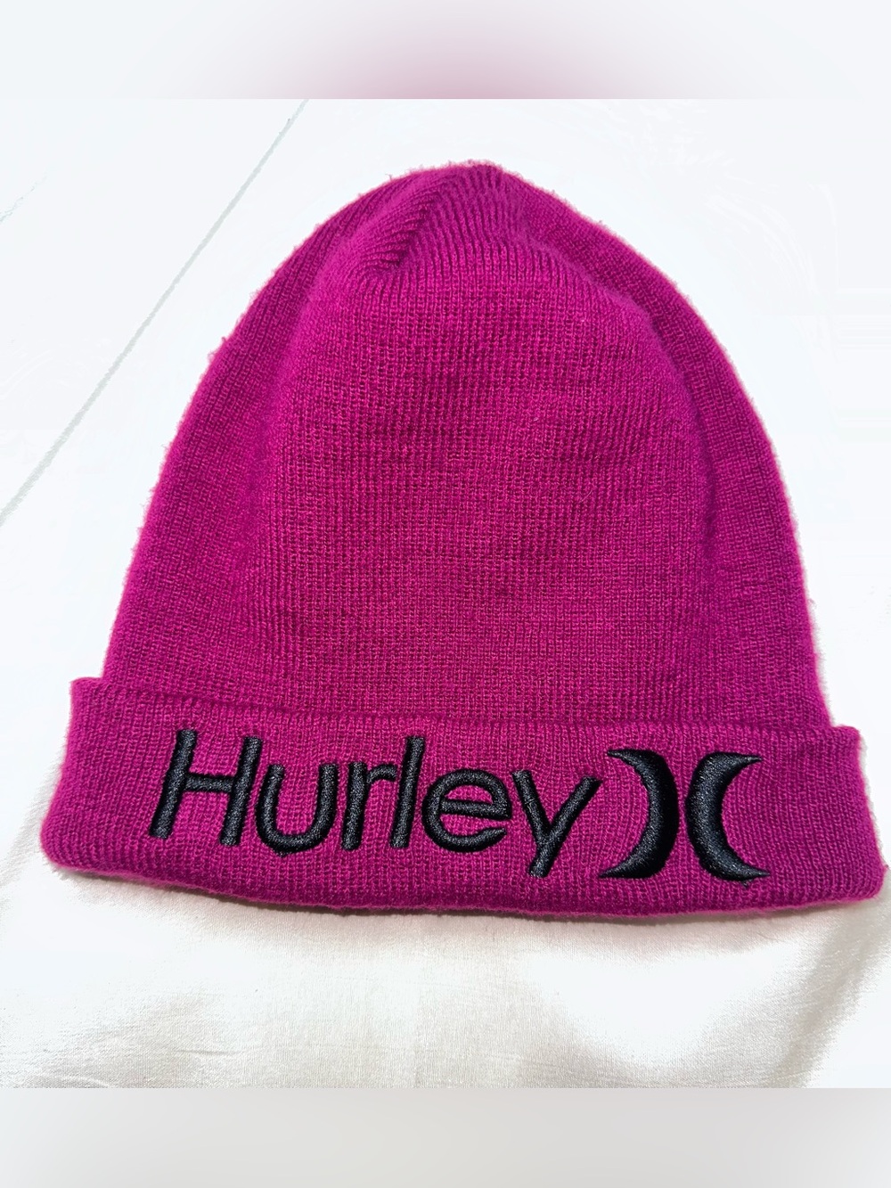 Hurley Women’s Knit Beanie Hat - Magenta with Black Logo